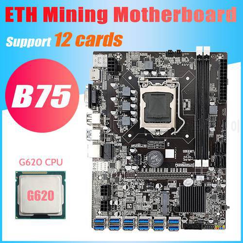B75 ETH Mining Motherboard 12 PCIE to USB3.0 Adapter+G620 CPU LGA1155 MSATA DDR3 B75 USB ETH Miner Motherboard