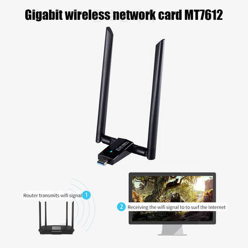 Gigabit Network Card 2.4+5.8GHz USB 3.0 WiFi Receiver Dual Band 1200M MT7612U Gigabit Network Card Wireless Adapter Dongle