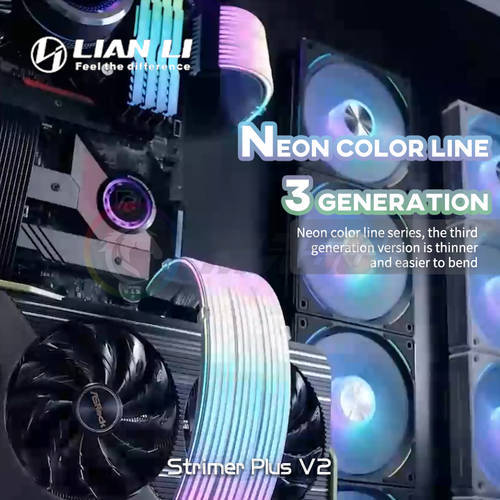 Lian Li Strimer Plus V2 Neon PSU Extension Cable ARGB ATX 24Pin GPU 8PinX2 X3,Detachable Soft Silicone & Removable