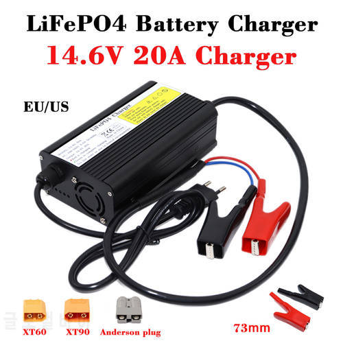 14.6V 20A Lifepo4 Smart Charger 100-240V 4S 12V 20A High Power Charger for 12.8V Lifepo4 Battery Pack with Fan Aluminum Case