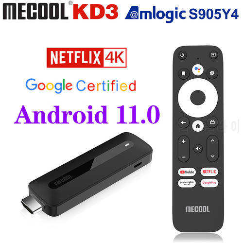 2022 4K TV Stick KD3 For Netflix Android 11 TV With Amlogic S905Y4 2G+8G WiFi 2.4G/5G Prime Video HDR 10 Media Player IP TV
