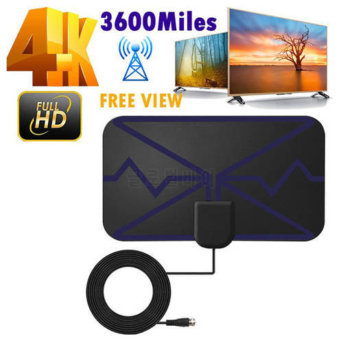 4K UHD High Gain HD Smart TV DTV Box Digital TV Antenna 3600 Miles Signal Booster Active Indoor Aerial HD Flat Design For DVB-T