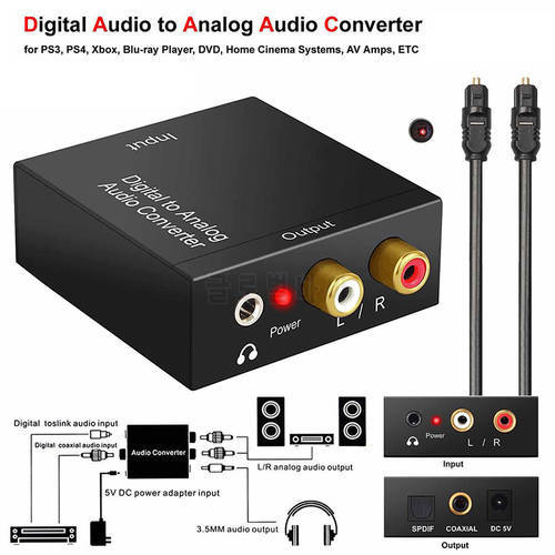 Portable Coaxial Optical Fiber Digital To Analog Audio AUX 3.5mm Jack RCA L/R Converter SPDIF Digital Audio Decoder Amplifier