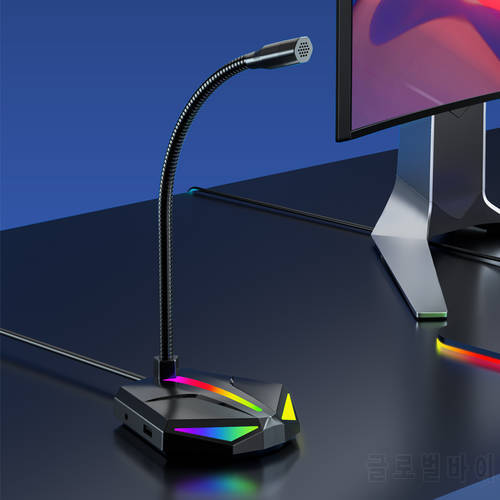 USB Microphone RGB Luminous Desktop Office Speech Professional Computer Desktop PC Voice Chat Video Game