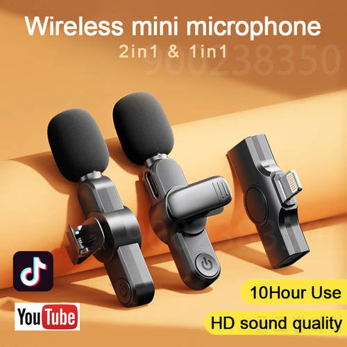 Wireless lavalier microphone portable audio video recording mini microphone for iPhone Type C ipad live game phone microphone