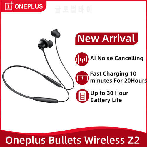Global Version Oneplus Bullets Wireless Z2 Wirelesss Earphone AI Noise Cancelling Wireless Heahphone 30 Hours Battery Life IP55