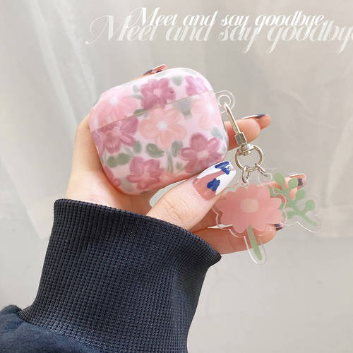 Cute Fresh Flower Cases For AirPods 1 2 Pro Air pods 3 Bluetooth Earphone Charging Box With Cute Flowers Leaf Pendant Keyring