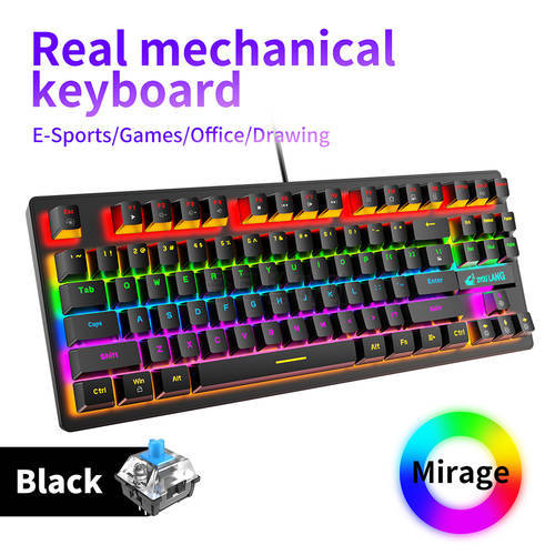 87 Keys Blue Axis Mechanical Keyboard Ergonomic USB Wired Gaming Keyboard LED RGB Backlit with Key Puller For Gamer Desktop PC
