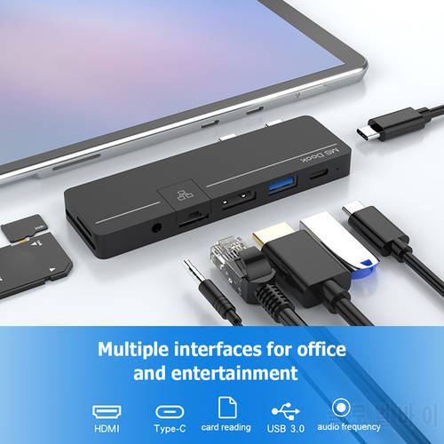 USB C Hub for Surface Pro8 Dock Card Reader 4K HDMI-compatible RJ45 Gigabit Ethernet PD USB-C Adapter SD/TF for Microsoft Pro x