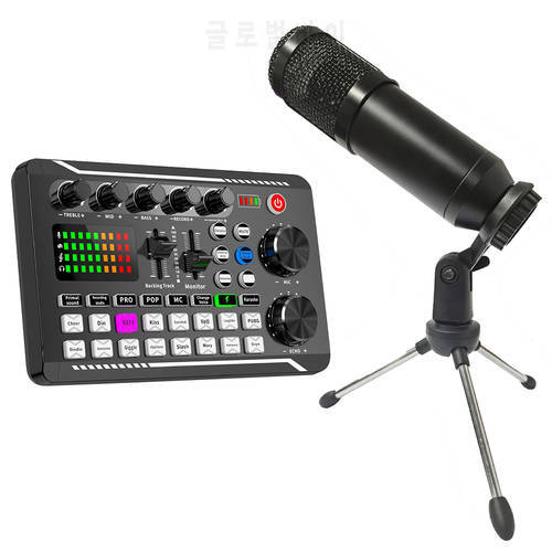 F998 Microphone Sound Card Console Studio Bluetooth-Compatible Sound Card Kit with Cable Phone Mixing Computer Live Voice Mixer