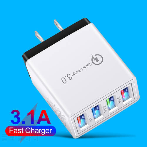 Mobile Phone Wall Charging Chargers for Travel Office Home 5V 3.1A Portable 4 Ports USB Tablet Charger Adapter UK with LED Color