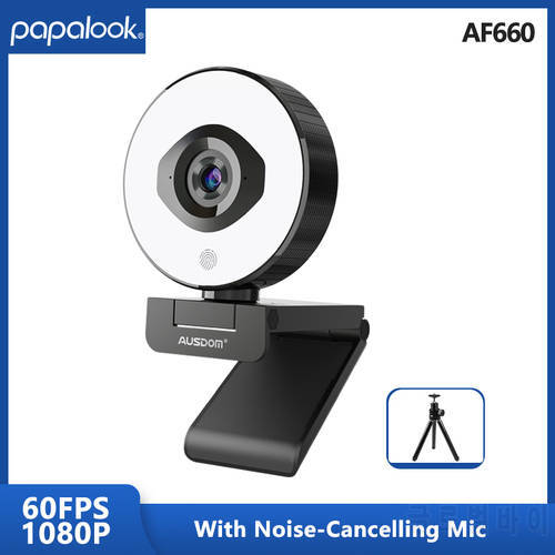 PAPALOOK&AUSDOM AF660 FHD 1080P 60FPS Webcam Autofocus 75° Stream Cam With Adjustable Right Light Free Tripod For Live Streaming