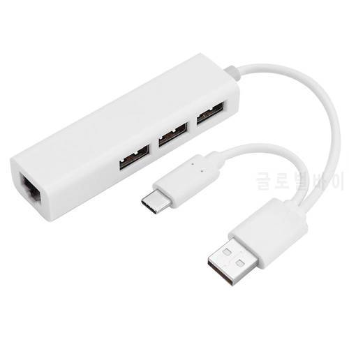 Durable USB Hubs Multi-function USB2.0 Hub Type C to Rj45 Lan Adapter Gigabit Ethernet USB Splitter Network Card
