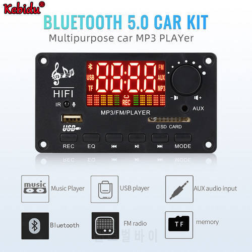 DC 7V-22V Bluetooth 5.0 MP3 Decoder Board 2*50W Amplifier Car Call Recording FM Module Support Power-off Memory Folder Switching