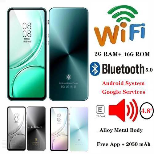 Wifi 16gb Bluetooth Mp4 Music Player Android Touch Screen 4.8 inch Hifi Metal Mp4 Recorder Video Player Support TF Card Speaker