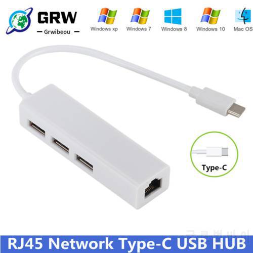 USB 3.1 Type-c Port To Usb Hub RJ45 100Mbps Ethernet Port Cable Adapter Usb-c To Usb2.0 Hub Wired Network for PC Macbook Laptop
