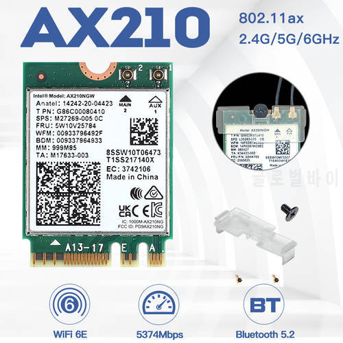 Wifi 6E Intel AX210 AX210NGW Bluetooth 5.2 5374Mbps Wireless Wi-Fi 6 Card AX200 AC9260 8265 8260 7265 7260 3168 3165 M.2 adapter