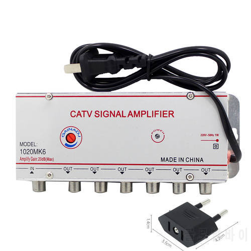 1 in 6 out CATV Cable Digital TV Video Signal Amplifier AMP Booster Splitter Broadcast Equipments TV Divider Shipping US EU Plug
