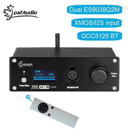 AkLIAM D5 Dual ES9038Q2M USB DAC DSD256 XMOS QCC5125 Bluetooth 5.1 LDAC Audio Decoder Headphone Amplifier with Remote Control