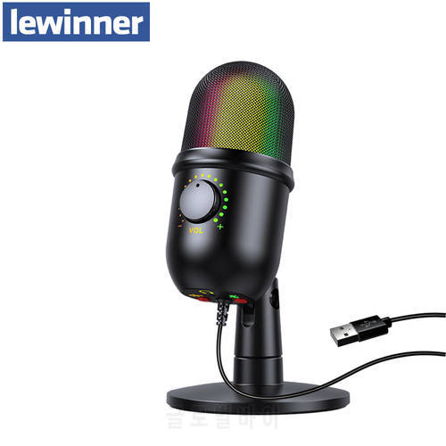 Lewinner V5 USB Condenser Microphone Tabletop Real-Time Studio Video Mic Noise Reduction for PC iPhone Youtube Livestream Game