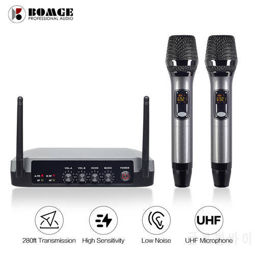 BOMGE Portable UHF Dual Handheld Wireless Microphone Mic with Echo & Bluetooth for TV, Projector, Karaoke Machine