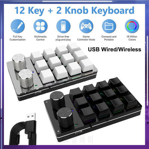 Bluetooth USB Macro Custom Mini Keyboard 12 Keys 2 Knob Programming Keypad Hot-swap Customization Gaming Mechanical Keyboard