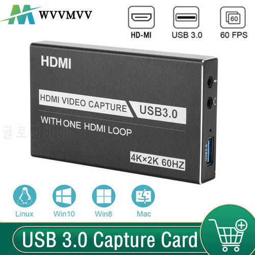 WVVMVV 4K USB 3.0 Video Capture Card HDMI-compatible 1080P 60fps HD Video Recorder Grabber For OBS Capturing Game Card Live