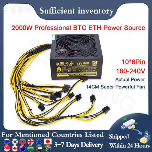 SENLIFANG ATX 12V 180-240V 1800W 2000W BTC ETC RVN Special Mute Power Supply 6PIN*10 For Bitcoin Various Mining Machines