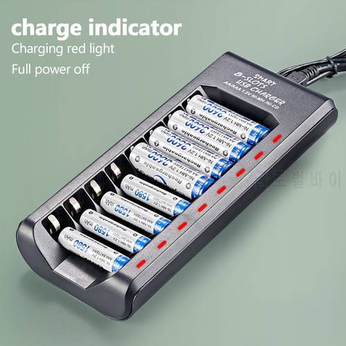 8 Slot Battery Charger USB Fast Charging with Indicator & Short Circuit Protection for AA AAA Ni-MH Ni-CD Rechargeable Battery