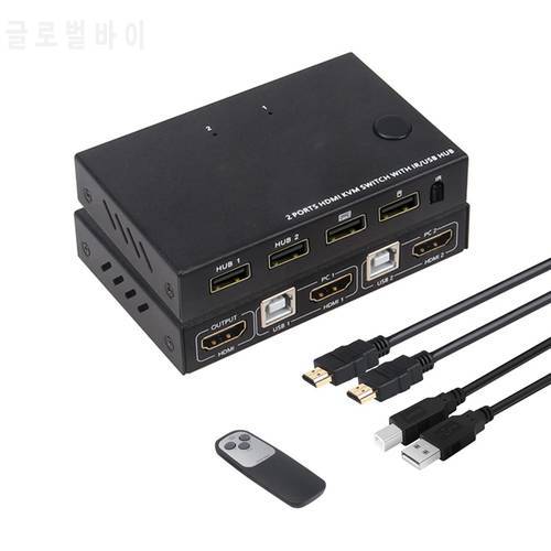 2 Port HDMI-compatible KVM Switch 4K HDMI-compatible USB KVM Switch 2 in1 Out Switch KVM for Mouse Keyboard Printer PC