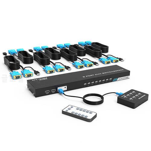 8 Ports USB 2.0 Manual KVM SWITCH VGA Hot Plug IR Remote Control, With Desktop Controller And Cables