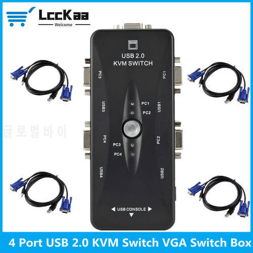 LccKaa USB 2.0 VGA Splitter 4 port kvm switch Printer Mouse Keyboard Pendrive Share Switcher 1920*1440 VGA Switch Box Adapter