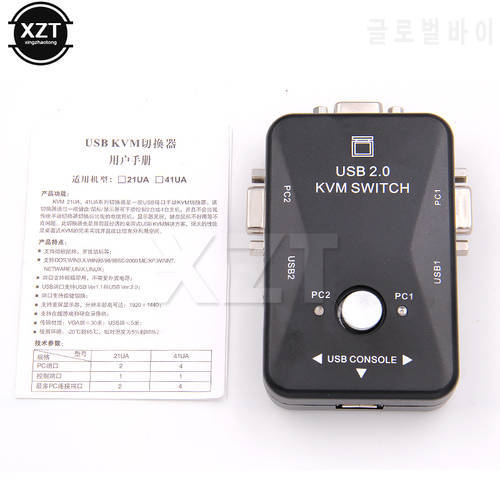 AANewest USB KVM Switch Switcher 2 Port VGA SVGA Switch Box USB 2.0 Mouse Keyboard 1920*1440 Professional Video Switch Hot Sale