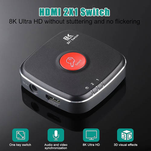 HDMI 2.1 Directional 8K HDMI Switcher supports 8K@60Hz4K@120Hz compatible PS5/PS4 Projector display Blu-ray player Xbox