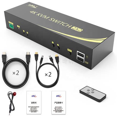 eKL 4 in 2 out HDMI dual monitor KVM switch 4K@60Hz 4 USB 2.0 ports with cables 212HK