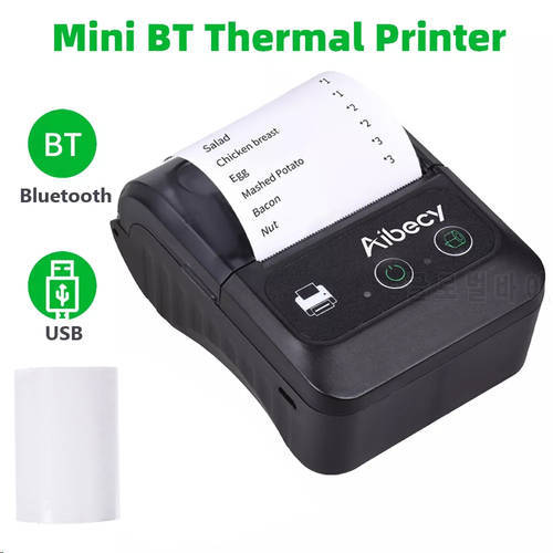 Portable 58mm Wireless BT Label Printer Thermal Receipt Printer Mini USB Bill POS Mobile Printer Support ESC/POS Print Command