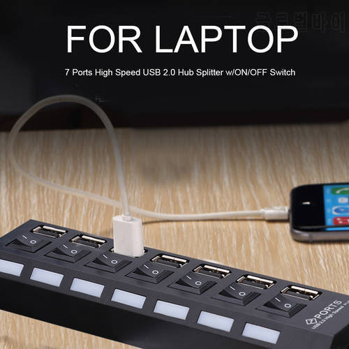 7 Port USB 2.0 High-Speed HUB Intelligent USB HUB LED ON/OFF Power Switch Splitter Usb Adapter Charger Office Computer Cables