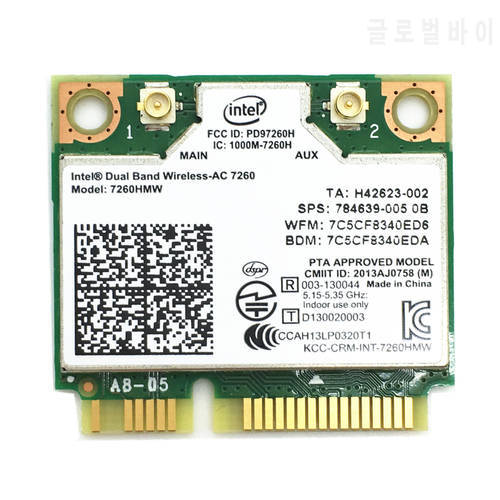 7260HMW Dual Band Wireless Intel 7260 802.11ac 867Mbps Fit for Bluetooth 4.0 WIFI Card Mini-PCIE for 840 ZBOOK 14 15 17