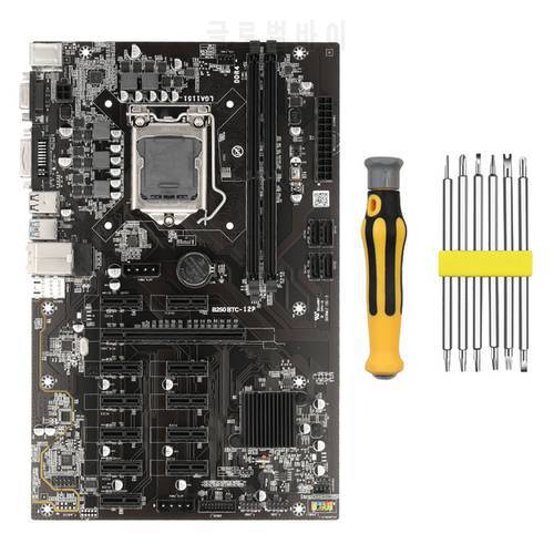 B250 BTC Mining Motherboard with Installation Tool 12 PCIE to USB3.0 Graphics Card Slot LGA1151 Supports DDR4 DIMM RAM
