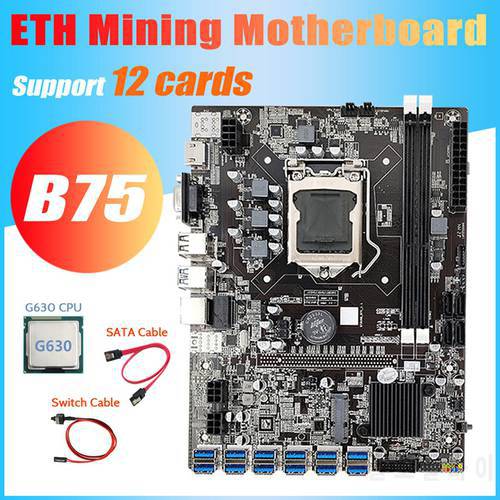 B75 ETH Mining Motherboard 12 PCIE to USB+G630 CPU+Switch Cable+SATA Cable LGA1155 MSATA DDR3 B75 USB BTC Motherboard