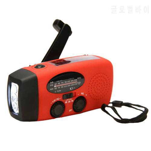 New Protable Red Solar Radio Hand Crank Self Powered Phone Charger 3 LED Flashlight AM/FM/WB Radio Waterproof Emergency Survival
