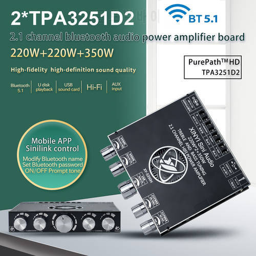 2022 New S350H Bluetooth 5.0 2.1 Channel Power Audio Stereo Subwoofer Amplifier Board 220WX2+350W TREBLE Bass Note Tuning AMP
