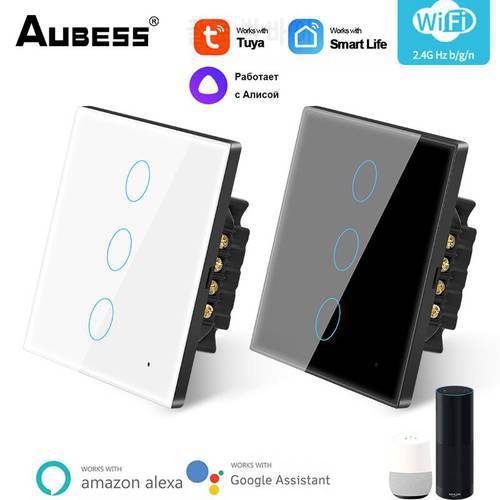 Tuya Wifi Smart Light Touch Switch Panel Remote Control Work With Alexa Google Home Smart Life 1/2/3/4 Gang Neutral Line EU