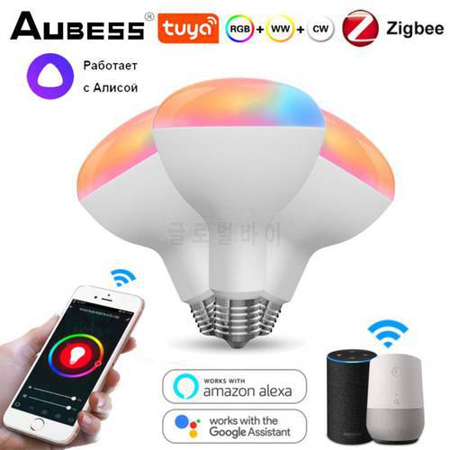 Zigbee TUYA Smart Light Bulb BR30 RGB LED Lamp Dimmable With Smart Life APP, Voice Control For Google Home, Alexa Alice Yandex