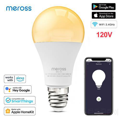 Meross Smart Wi-Fi LED Bulb with Dimmable Light E26 Base 2700 Kelvin Warm Night Light Support HomeKit Alexa Google Assistant