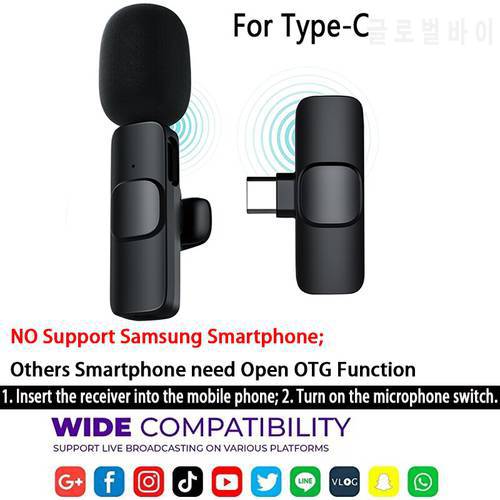 Smart Wireless Microphone For IOS or Type-C Lavalier Mini Microphone Plug and Play Life Recording Interview Record Home Studio