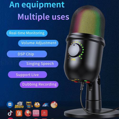 USB Condenser Microphone RGB Professional Vocals Streams Mic Recording Studio Micro for PC YouTube Video Gaming Mikrofo/Microfon