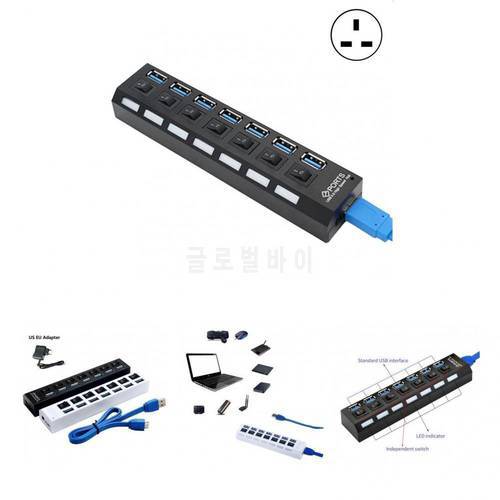 Portable Convenient Stable Mini 7 USB Hub Splitter Lightweight USB Hub with Switch for Laptop