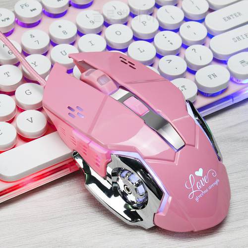 Pink gaming mouse 3200dpi white light design is not glaring fashion mouse beautiful and suitable for office gaming mouse