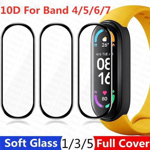 10D Screen Protector Soft Glass For Xiaomi mi band 7 6 5 4 Full Cover Protective Film For Miband 7 Pro 6 5 Case Strap Bracelet